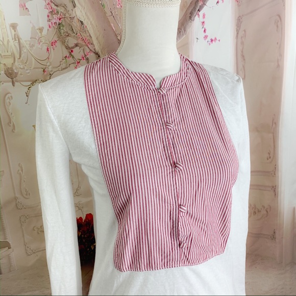 J Crew Red Striped Bibe Front Blouse - Picture 3 of 9